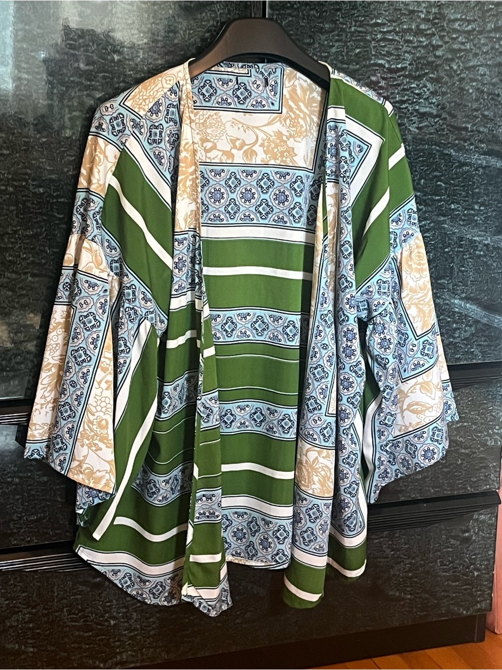 Green Printed Patterned Kimono